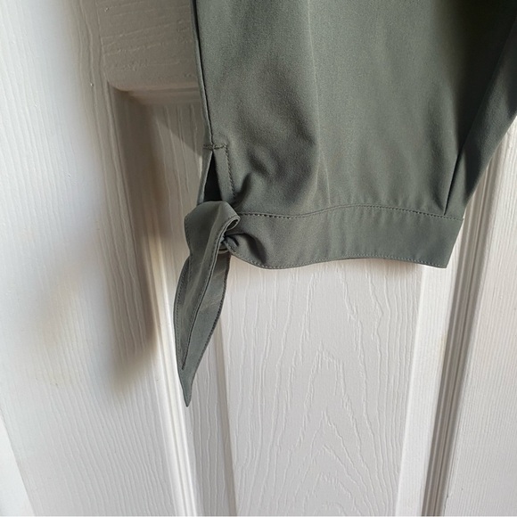 T by Talbots Olive Green Elastic Waist Thin Cropped Pant with Ankle Tie Medium - Picture 5 of 7